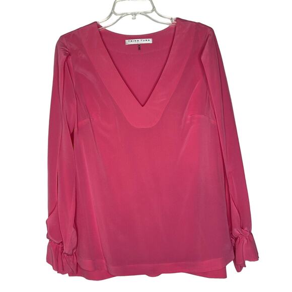 Trina Turk Women's Pink V-Neck Long Sleeve Blouse Size M - Picture 1 of 11